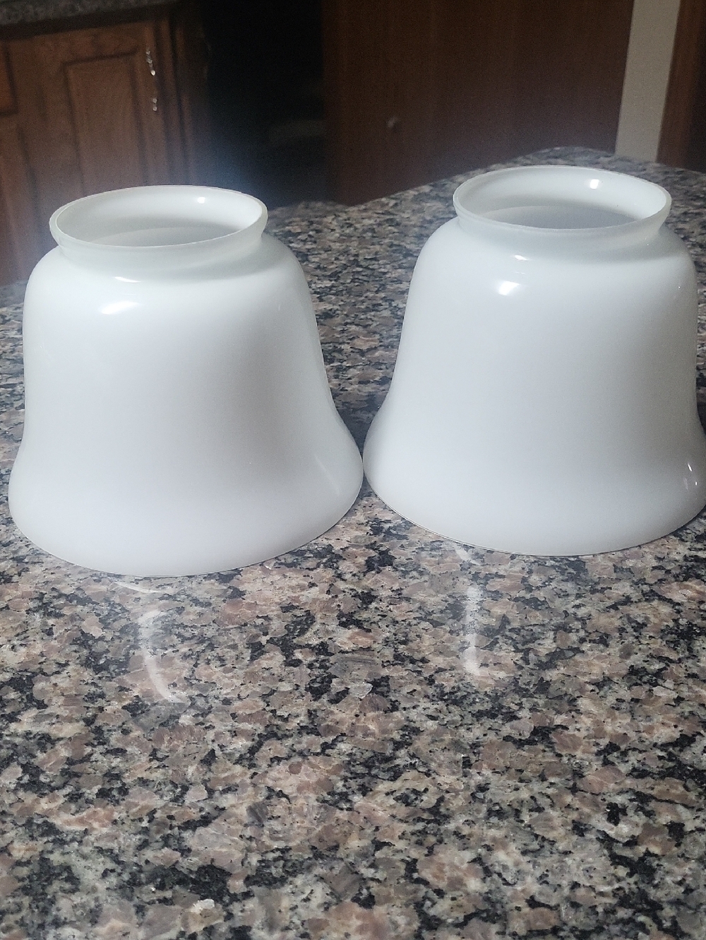 White Glass Bell-Shade Pair Vintage new never used 4" opening height 5.25 " NOWT